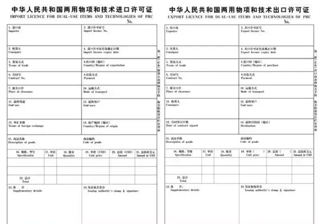 两用物项和技术进出口许可证,了解吗?